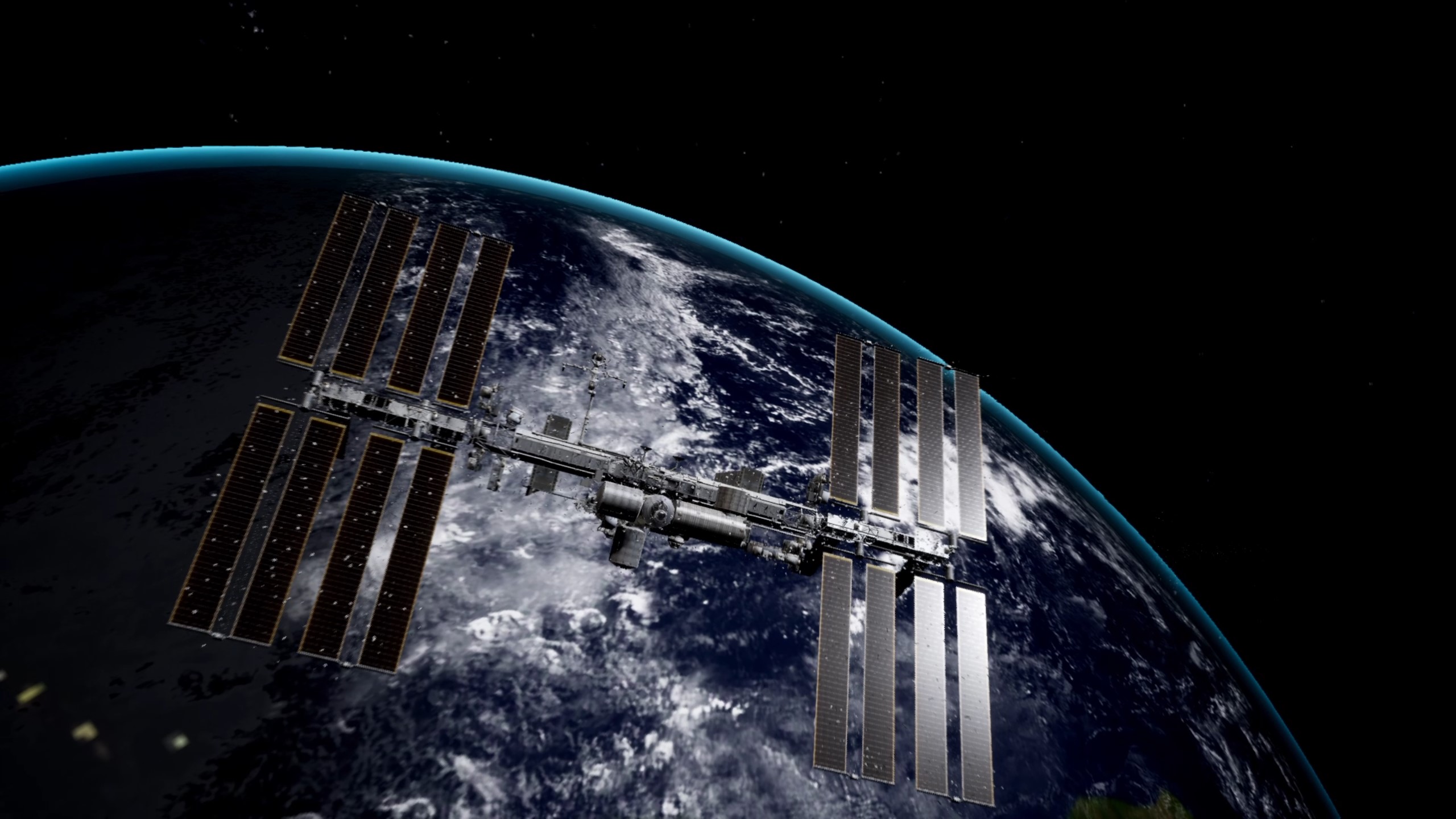 Aurora Sol - ISS with debris floating above Earth